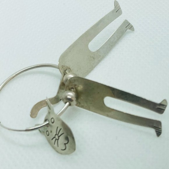 Sterling Kitten Cat Hoop Earrings 6g - Picture 7 of 10